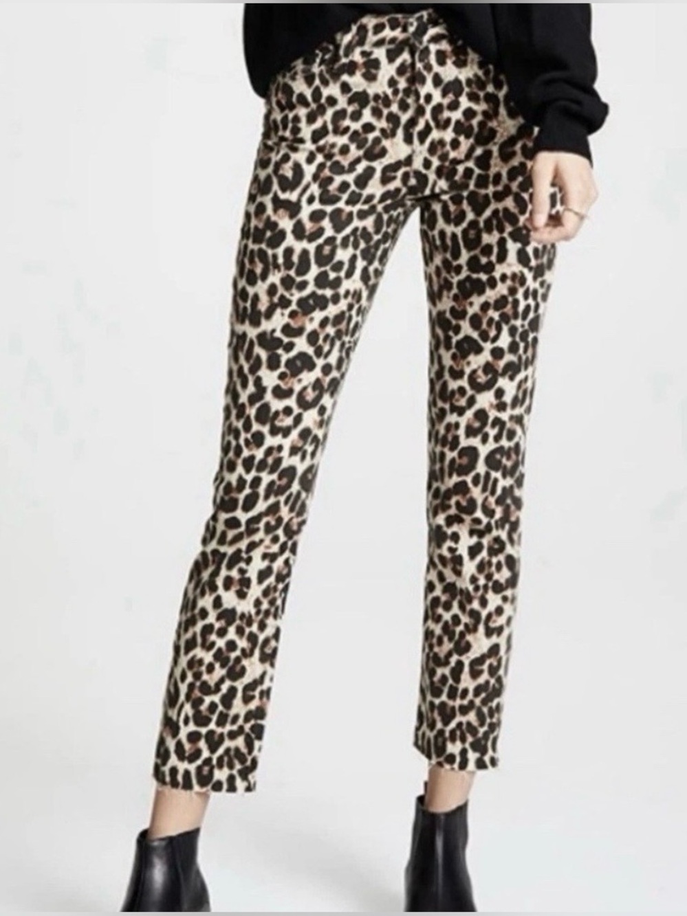 PAIGE Hoxton Ankle Leopard Print Skinny Jeans Raw Hem Sz 29